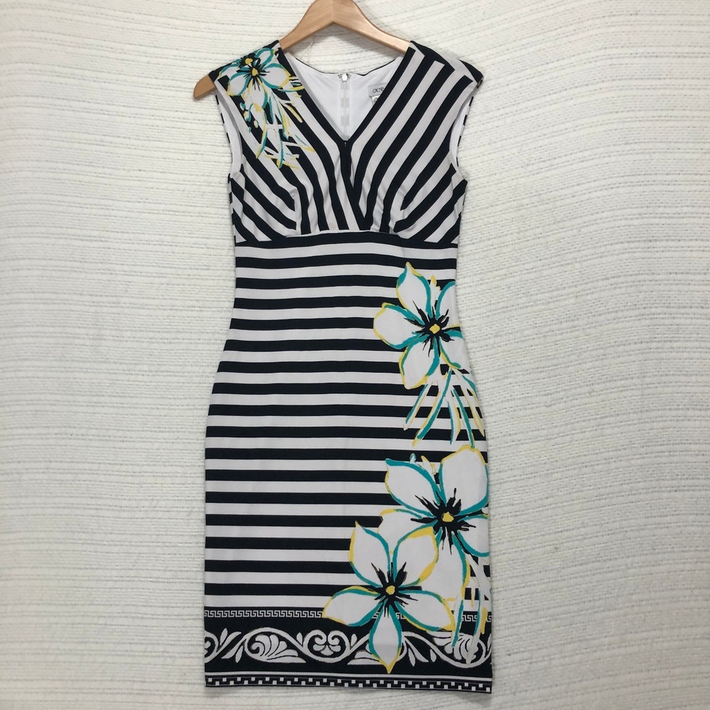 Dress Sheath Striped Floral Sleeveless Party Cocktail Dress‎ Cache Size S